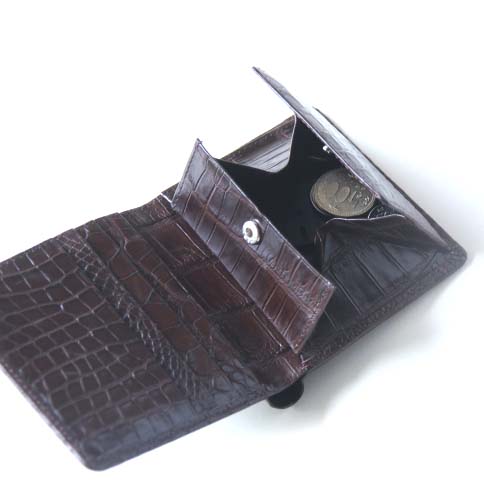 ナイルクロコダイル 二つ折りハーフウォレット BOX型小銭入れあり hfw001｜革芸人